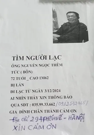 Ảnh tìm kiếm: Tìm người nhà: Nguyễn Ngọc Thêm (Hà Nội)